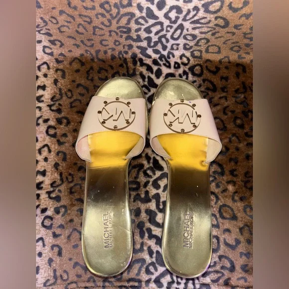 Michael Kors Women's Cream and Gold Slide Sandals - Picture 2 of 6